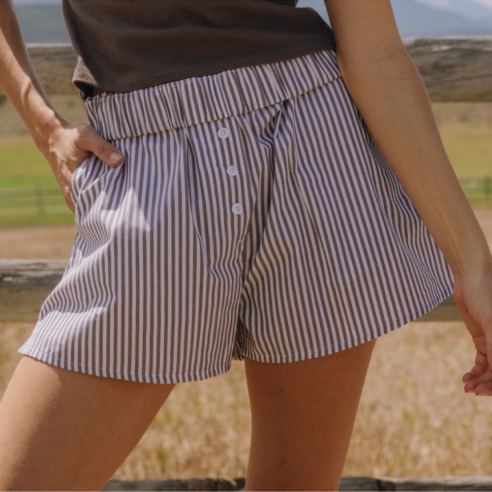Daily Drills Blue and White Striped High Waist Shorts